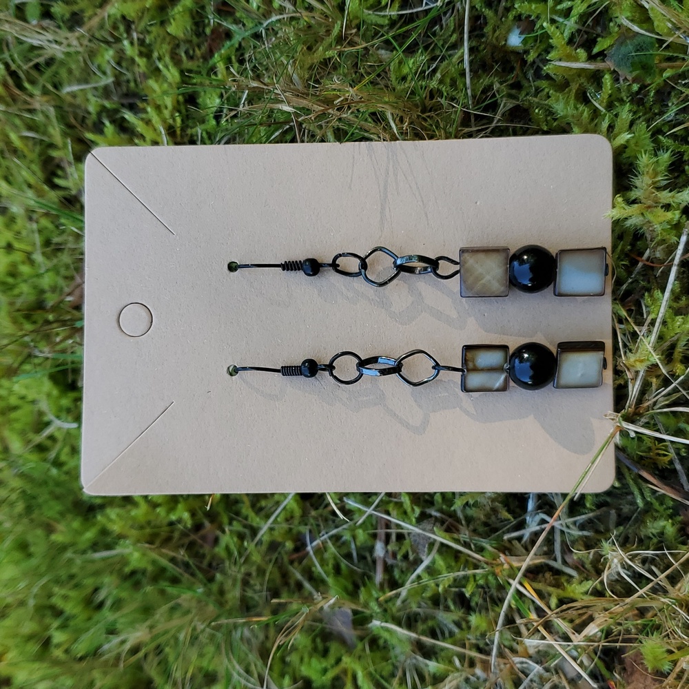 Buy 2 Pairs/Get 1 Free Handmade Black and Gold Geometric Dangle Earrings